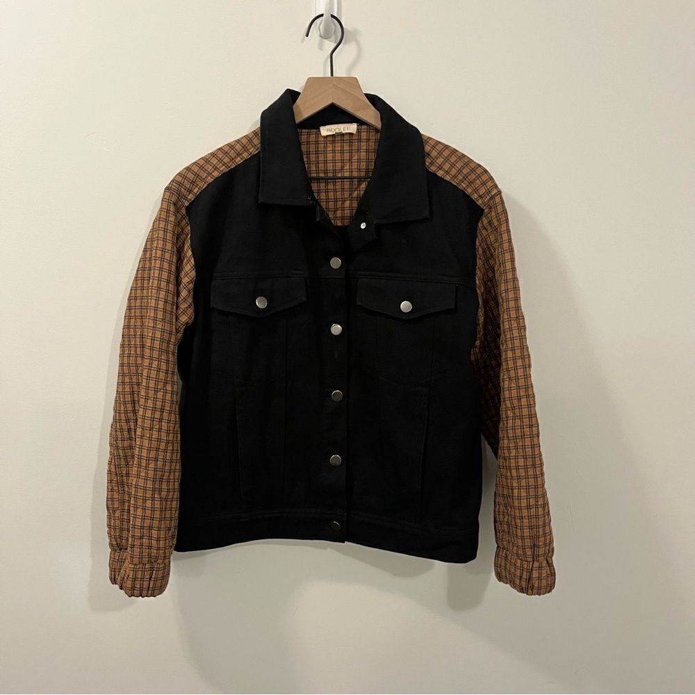 Roolee Quilted Black Denim Trucker Jacket Size Medium